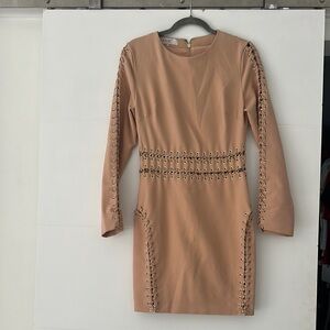 Elegant Tan Dress with Gold Accents